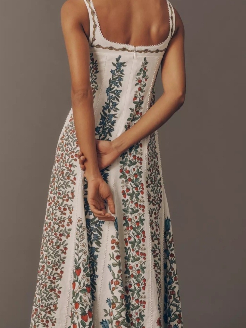 FARM Rio White Maxi Dress with Green and Blue Floral Panels - Picture 2 of 3